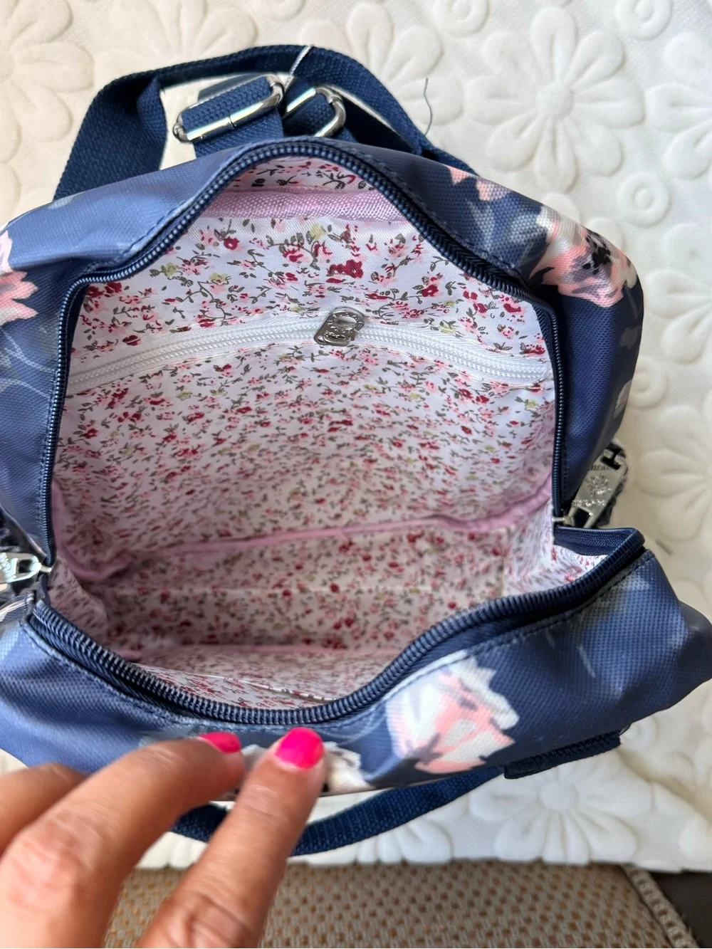 New Floral Waterproof Nylon small Backpack Purse | Multi-Pocket